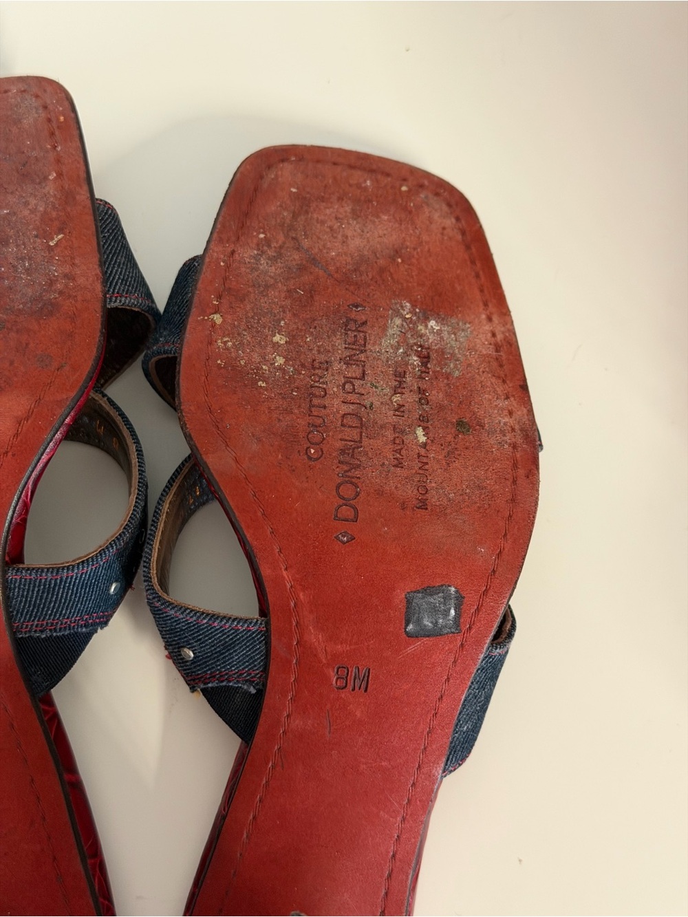 Donald J. Pliner | Red Croc-Embossed Denim Stud Mid-Heels - Picture 9 of 13